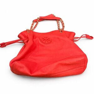 Tory Burch Red Pebbled Leather Chain-Handle Shoulder Bag